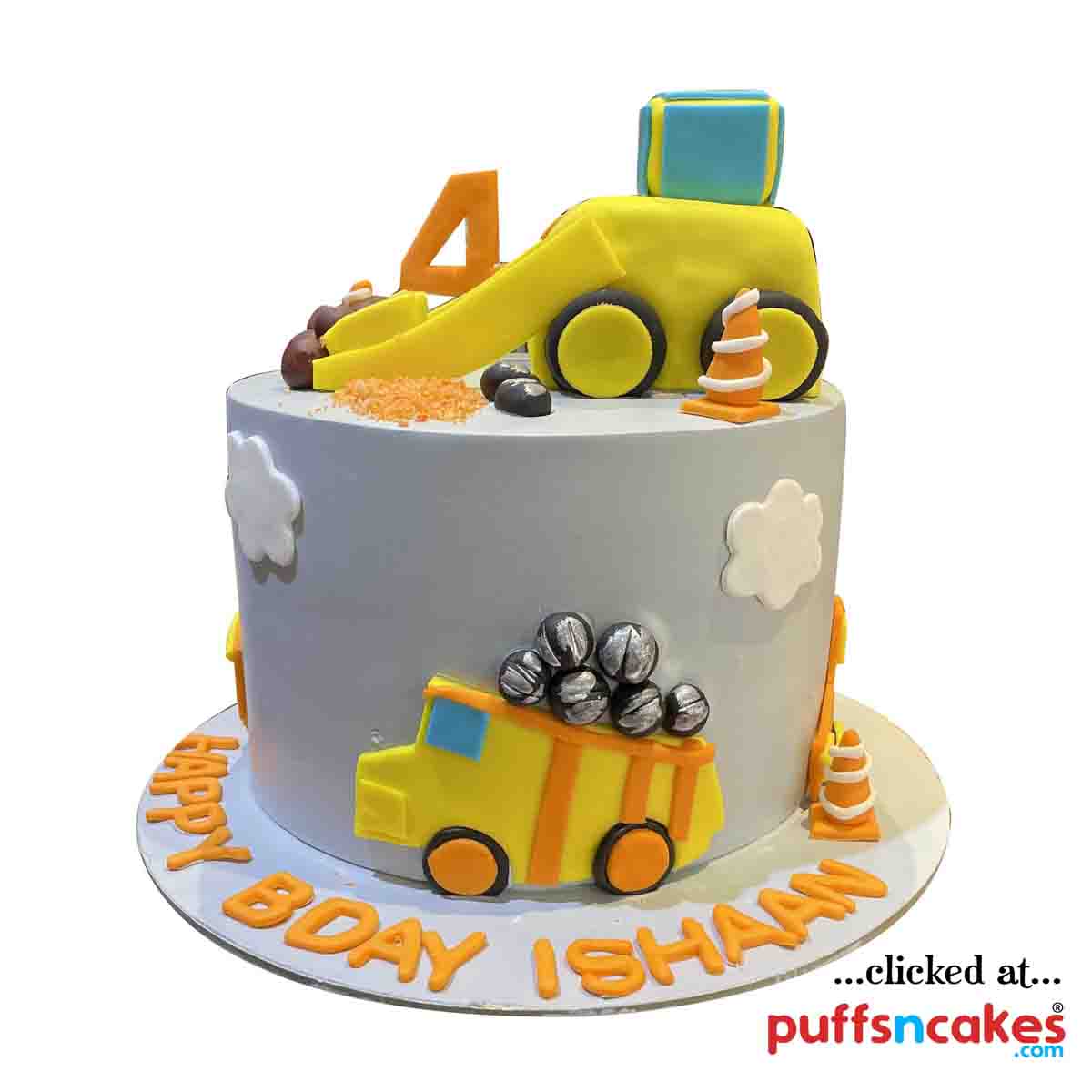 (1600) Construction Heavy Vehicles JCB Road Roller Theme Semi Fondant Cake